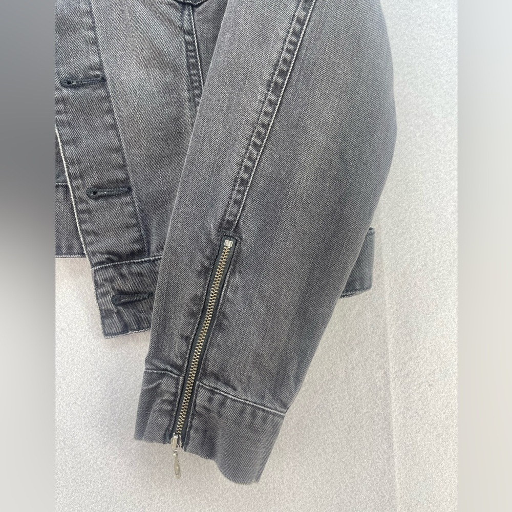CAbi Jeans Black Distressed Jean Jacket with Beaded Collar Women’s Size Medium - Picture 14 of 16